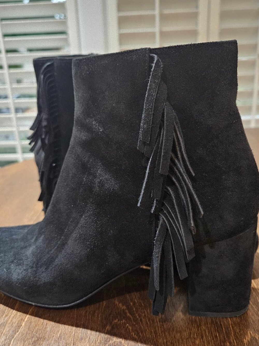 Saint Laurent Black Suede Fringe Boot, Size 39